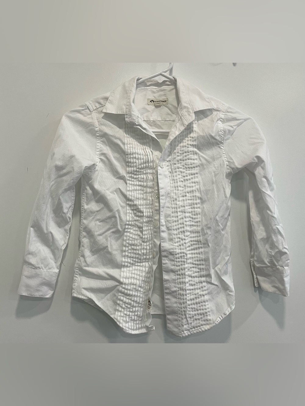 Appaman Boys 7 White Pleated-Front Button Down Shirt Neutral Minimalist Cotton